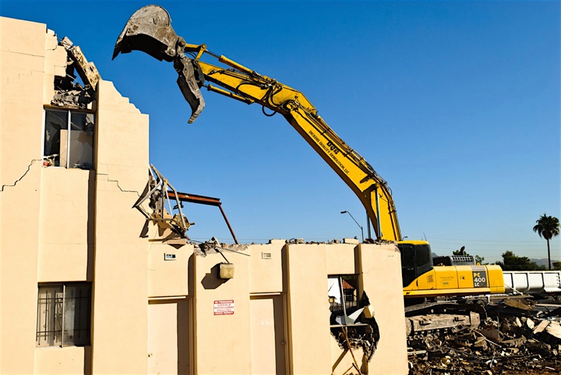 commercial corporate industrial photography demolition of a building